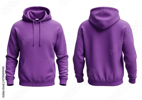Purple hoodie front and back isolated on transparent background