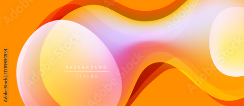 Abstract fluid shapes, warm colors blend. Orange, yellow, pink hues create dynamic background design. Smooth gradients, modern aesthetic.