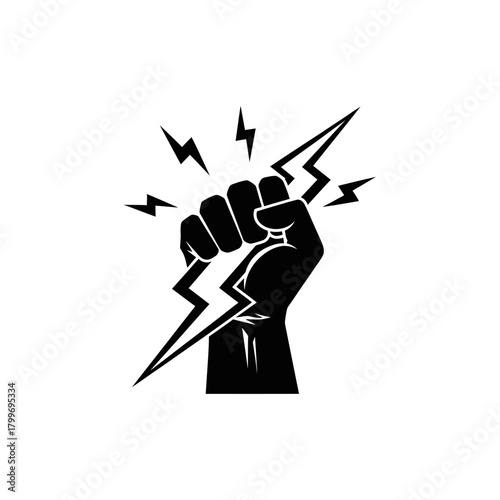 “Power Fist Lightning Icon – Electric Energy Strength Symbol Vector Illustration”