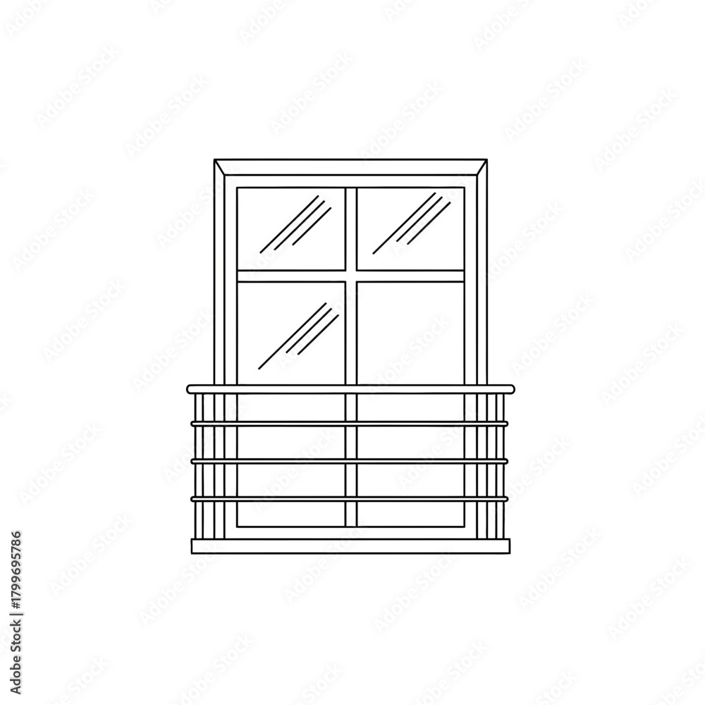 Obraz premium Balcony Window Icon with Railing in Minimal Line Art