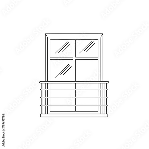 Balcony Window Icon with Railing in Minimal Line Art