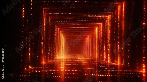 Fototapeta Naklejka Na Ścianę i Meble -  Abstract glowing square tunnel entering futuristic digital space