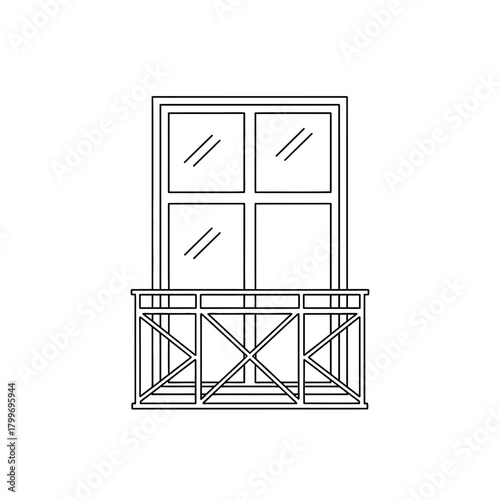 Balcony Window Icon with Railing in Minimal Line Art