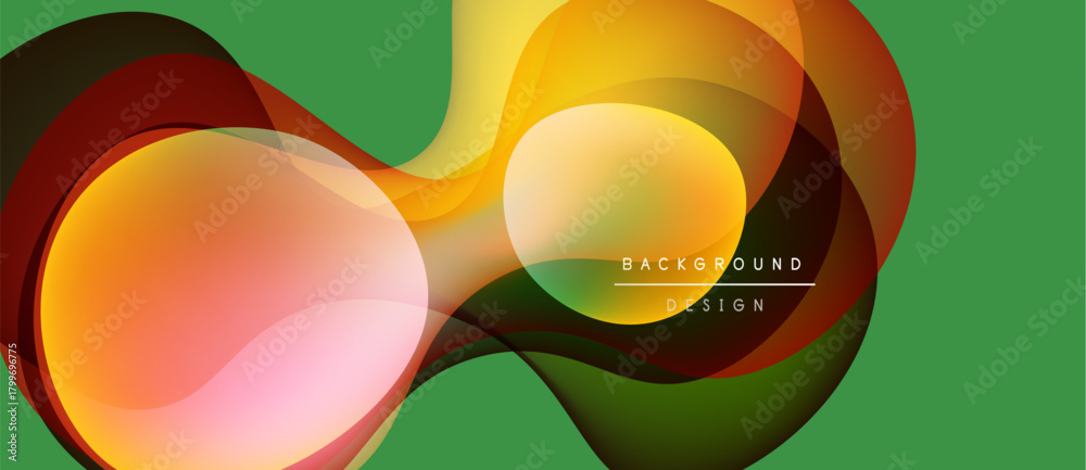 Fototapeta premium Abstract design features flowing shapes, vibrant colors, green backdrop. Modern illustration suggests movement, energy, dynamic composition.