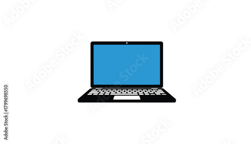 Laptop computer illustration with blue screen simple flat isolated on white background web and app