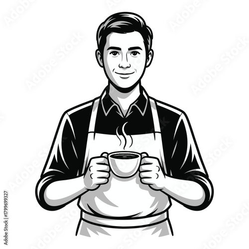 Smiling man holding a cup of coffee or tea