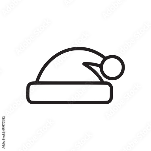 A simple black outline of a santa hat with a pompom on a white background in a minimalist style