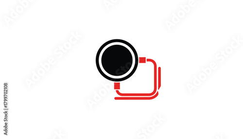Black microphone with red cable simple flat icon isolated on white background app