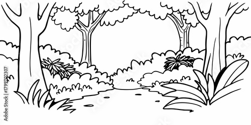 panorama banner background of tropical forest landscape scene for using in concept of environmental ecology and sustainable energy or Earth day, wild wood scenic using for wallpaper of spa and .