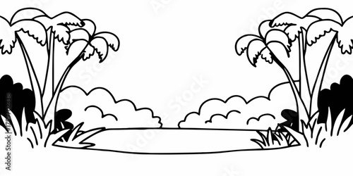 panorama banner background of tropical forest landscape scene for using in concept of environmental ecology and sustainable energy or Earth day, wild wood scenic using for wallpaper of spa and .