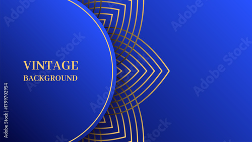 Blue gradient abstract background with gold mandala pattern. Shiny poster or web banner template. Ethnic pattern, ornament
