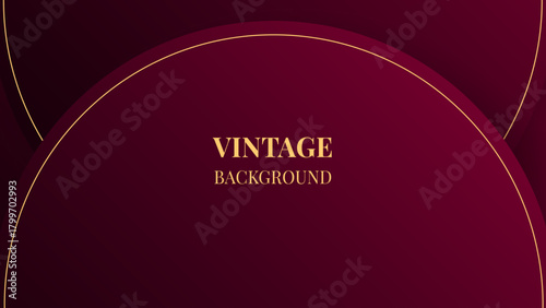 Wine red abstract background with half round frames and gold lines, modern geometric pattern. Envelope shape