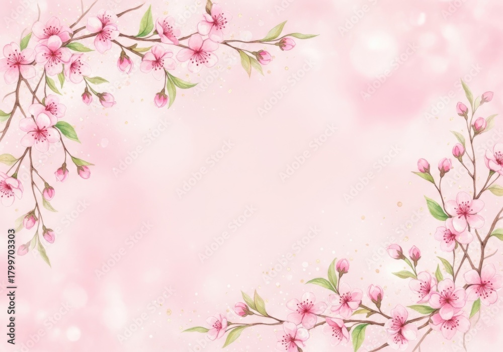 Fototapeta premium Delicate pink cherry blossoms frame a soft dreamy background