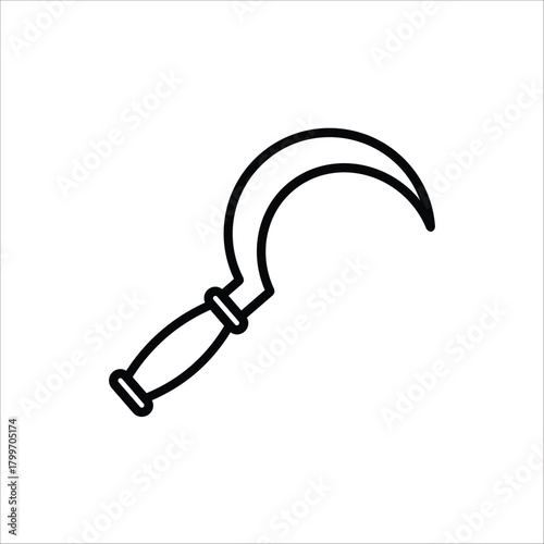Sickle icon. Gardening equipment. For web design. Vector illustration on white background.