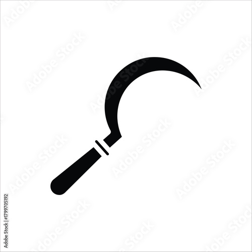 Sickle icon. Gardening equipment. For web design. Vector illustration on white background.