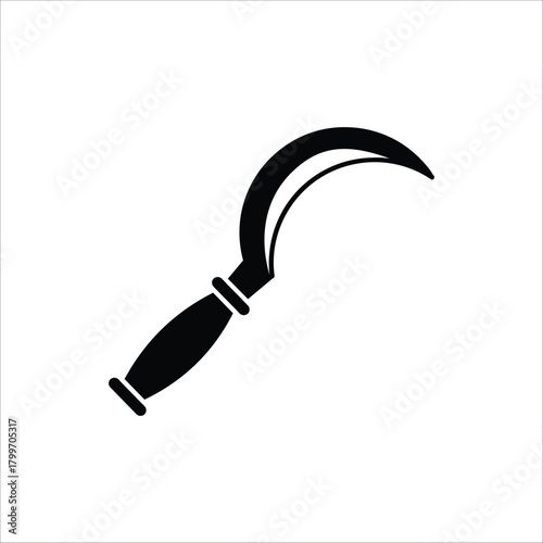 Sickle icon. Gardening equipment. For web design. Vector illustration on white background.