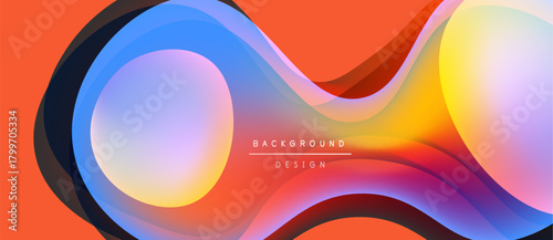 Abstract fluid shapes overlap, creating vibrant gradients. Orange, blue, yellow hues dominate design. Modern aesthetic, smooth transitions present.