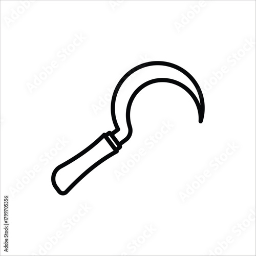 Sickle icon. Gardening equipment. For web design. Vector illustration on white background.