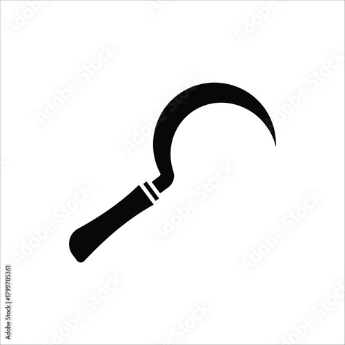 Sickle icon. Gardening equipment. For web design. Vector illustration on white background.