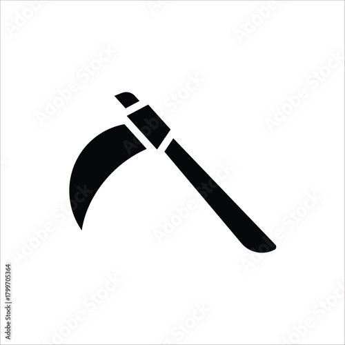 Sickle icon. Gardening equipment. For web design. Vector illustration on white background.