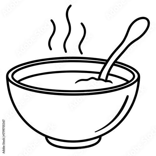 Steaming bowl of soup with a spoon, ready to eat