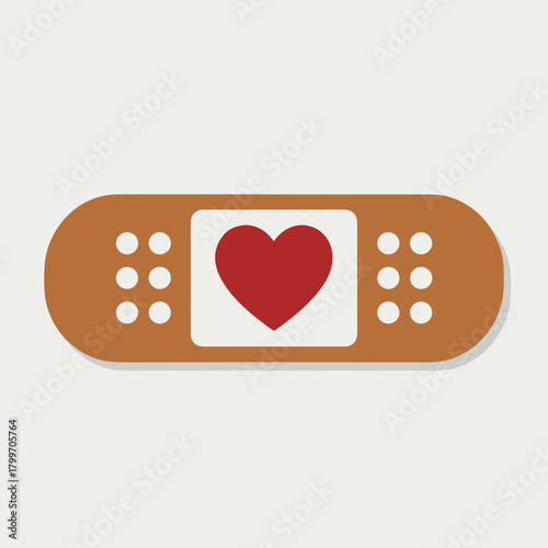 Graphic depiction of a medical bandage with a central red heart, representing healing and empathy and care