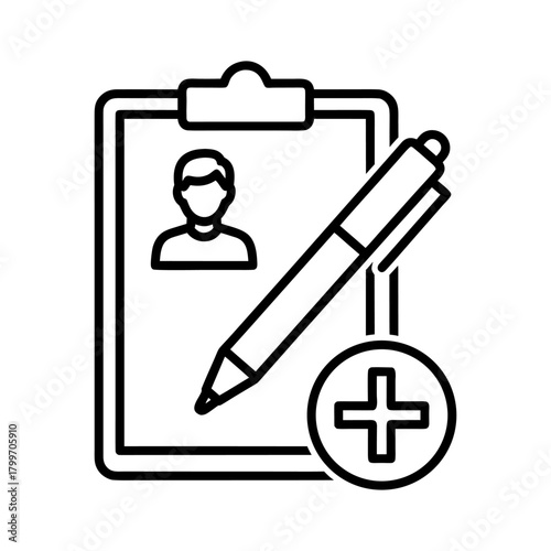 Streamlined Patient Registration and Medical Record Management Icon Representing New Entry and Personal Data Addition