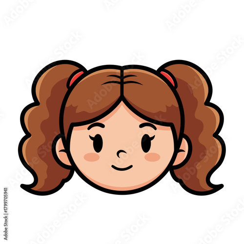 Cute cartoon girl character illustration with a sweet smile and playful pigtails, expressing happiness and innocence with a vibrant digital art style
