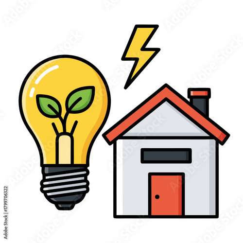 Illustrative icon representing sustainable electricity and eco-friendly power for homes
