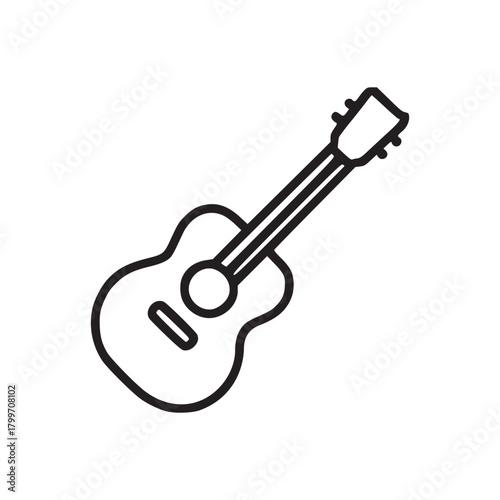 A minimalist line drawing of a ukulele with a white background and black outline of the instrument