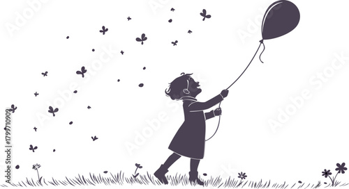 child with balloon silhouette uplifting mood whi