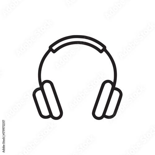 A simple black outline drawing of headphones centered on a white background in a minimalist style
