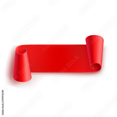 Blank page with curled edge corner and shadow, page curl with shadow on blank sheet, curled page corner isolated on transparent and red background, rolled up stickers, peel banners, bent sheet