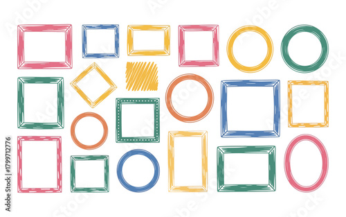 Vibrant hand-drawn sketchy frames and diverse abstract shapes collection, artistic doodle design elements for creativity Vector