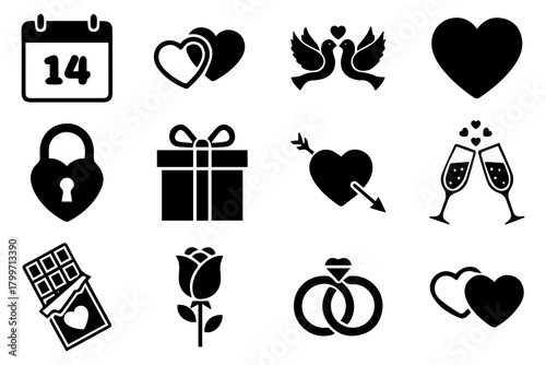 set of valentine icon design template with various models.