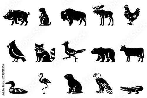 Forest animals silhouettes. Suitable for woodland themes, nature projects, and wildlife graphics