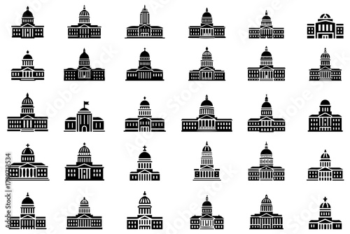 vector illustration icon showing four different government buildings isolated on white