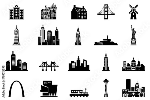 USA City Skyline Vector Set