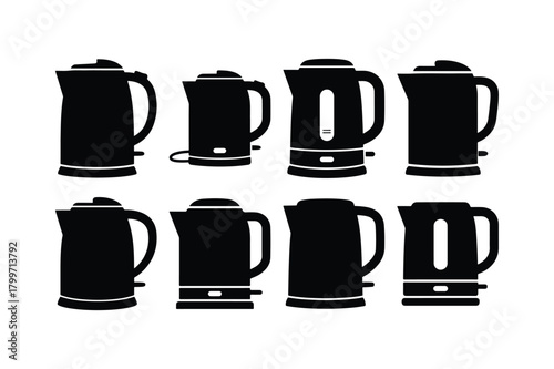 Electric Kettle Silhouette Icon Set