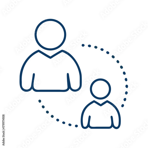 Minimal line icon of child and parent connected by dotted line, representing safe online communication