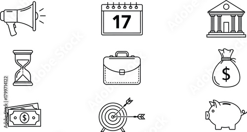 Hand drawn business and finance icons set