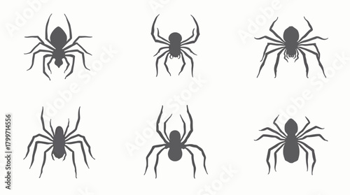 Collection of spooky spider vector illustrations perfect for Halloween designs and creepy themes.