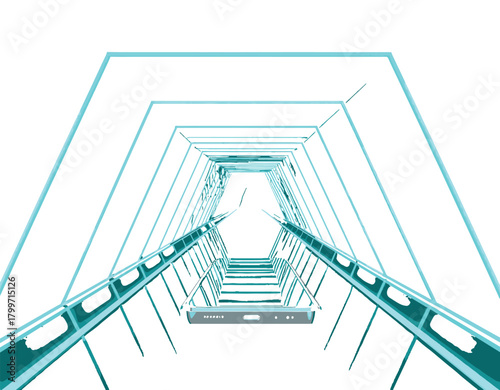 Abstract Futuristic Tunnel with Geometric Frame Design, Perspective View of an Empty Structure