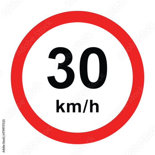 Red circle speed limit sign indicating a maximum speed of 30 kmh