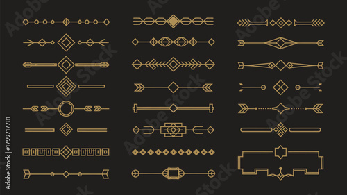 Art Deco Gold Divider and Border Collection – Retro 1920s Decorative Ornaments, Minimal Elegant Frames, Vintage Line Elements, Luxurious Template Graphics for Invitations, Posters, and Creative Design