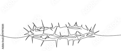 Crown of wood, crown of thorns, one continuous line Dynamic single line draw design vector illustration Editable stroke.