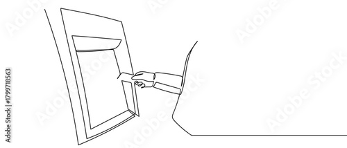 Cash withdrawal from a single continuous line Dynamic single line draw design vector illustration Editable stroke.