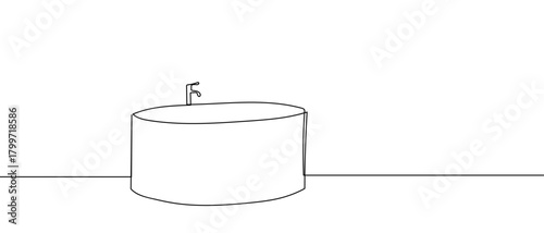 Modern style bathtub, one continuous line Dynamic single line draw design vector illustration Editable stroke.