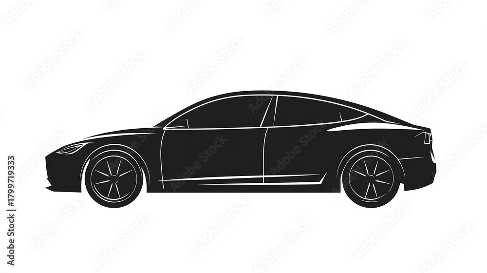 Fototapeta premium Black silhouette of a modern sedan car side view vehicle
