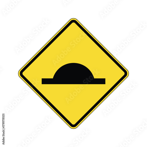 Yellow speed bump ahead sign isolated on for drivers